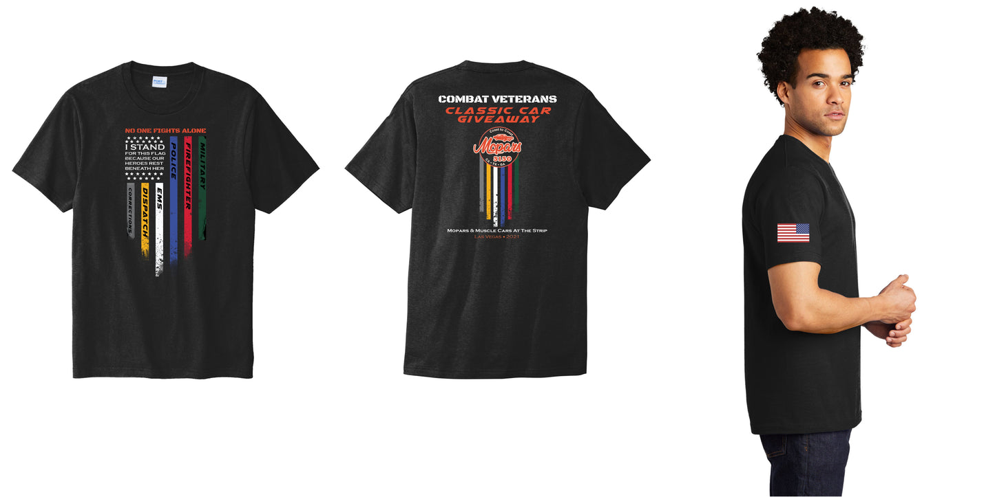 Black Short Sleeve T Shirt Honoring our First Responders and Veterans- 100% of profits go to charity!!